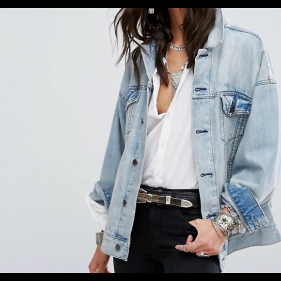 Free People Jackets & Blazers - Free People denim oversize trucker jacket M L